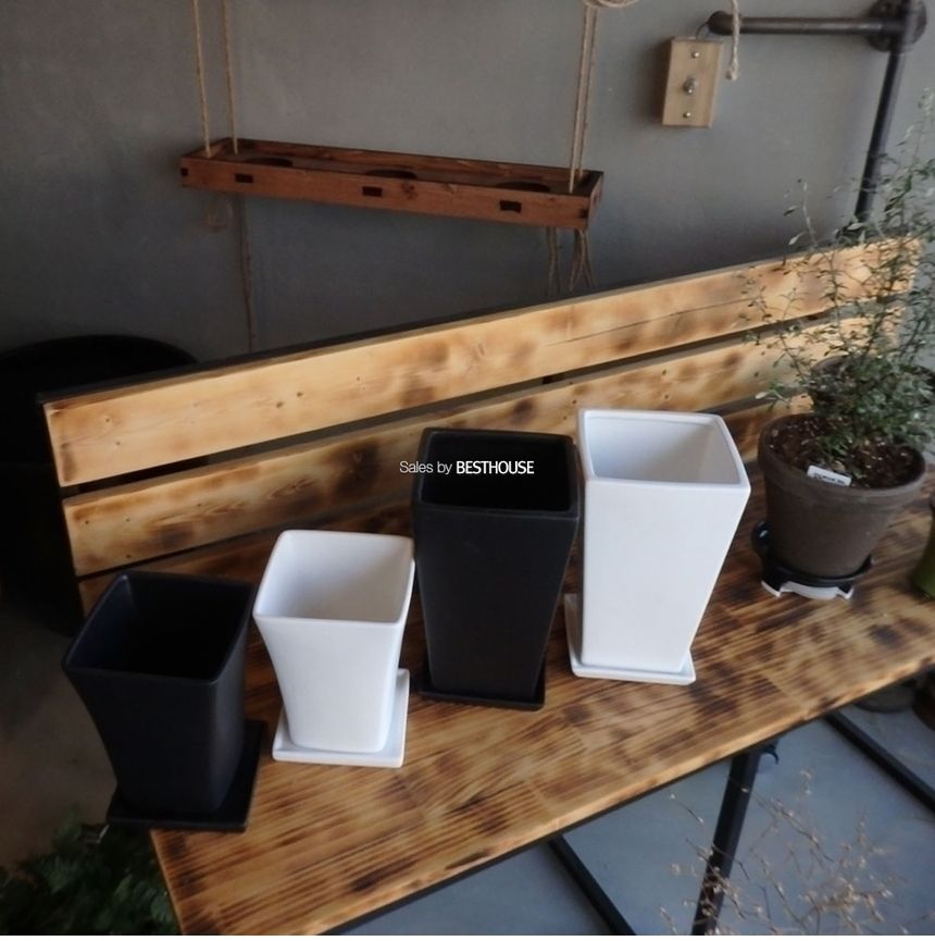 (블랙) 모던 도기 사각 사다리형 화분 C0104 14x14x18cm/화분/네모화분/사각화분/미니화분/토기화분/도기화