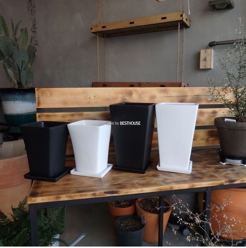 (블랙) 모던 도기 사각 사다리형 화분 C0104 14x14x18cm/화분/네모화분/사각화분/미니화분/토기화분/도기화