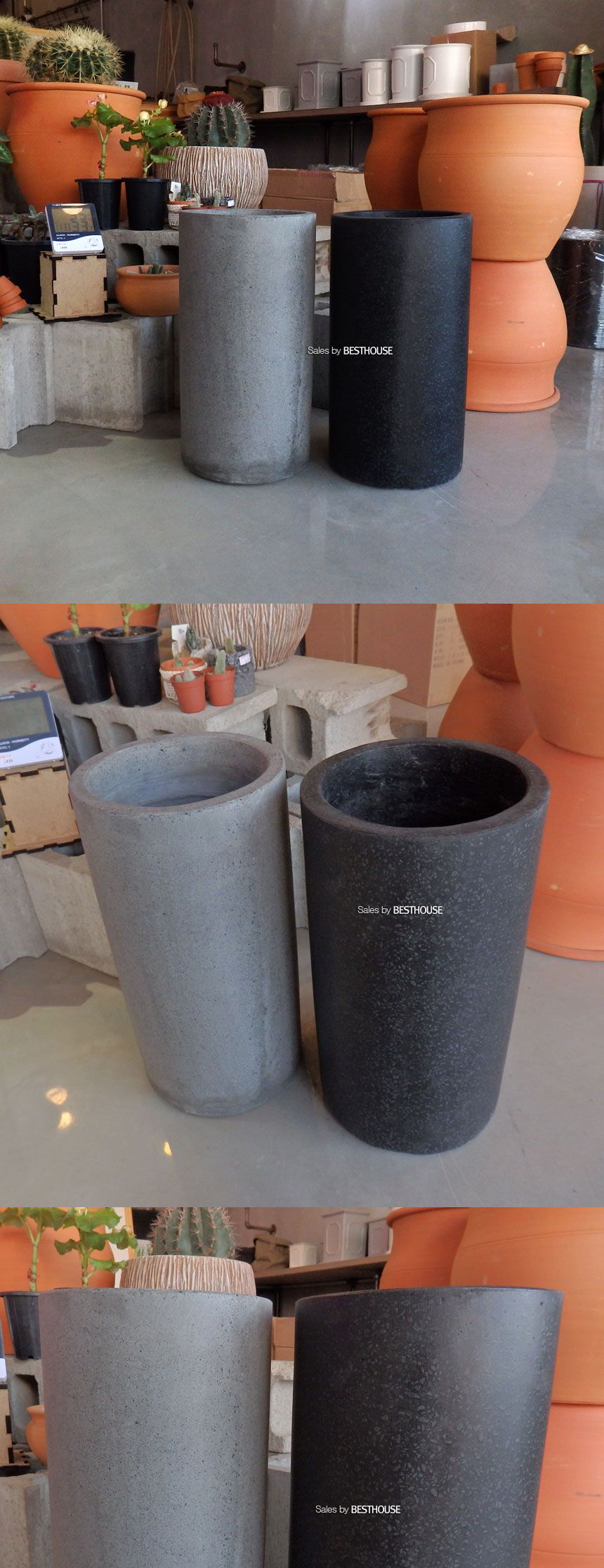 (블랙) 모던 시멘트 화분 원통형 C0102 21x40cm/화분선물/화초화분/꽃화분/심플한화분/모던한화분/심플화분