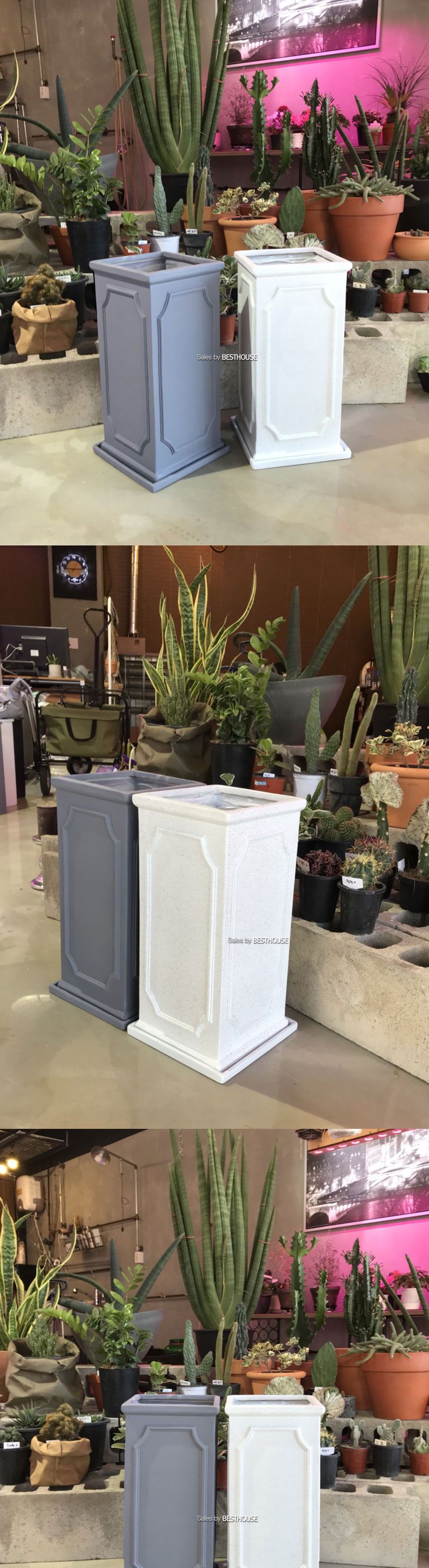 (그레이) 모던 수지 몰딩사각 마블 화분 22x22x46cm (3가지 색상)/화분/예쁜화분/감성화분/수공화분/디자인