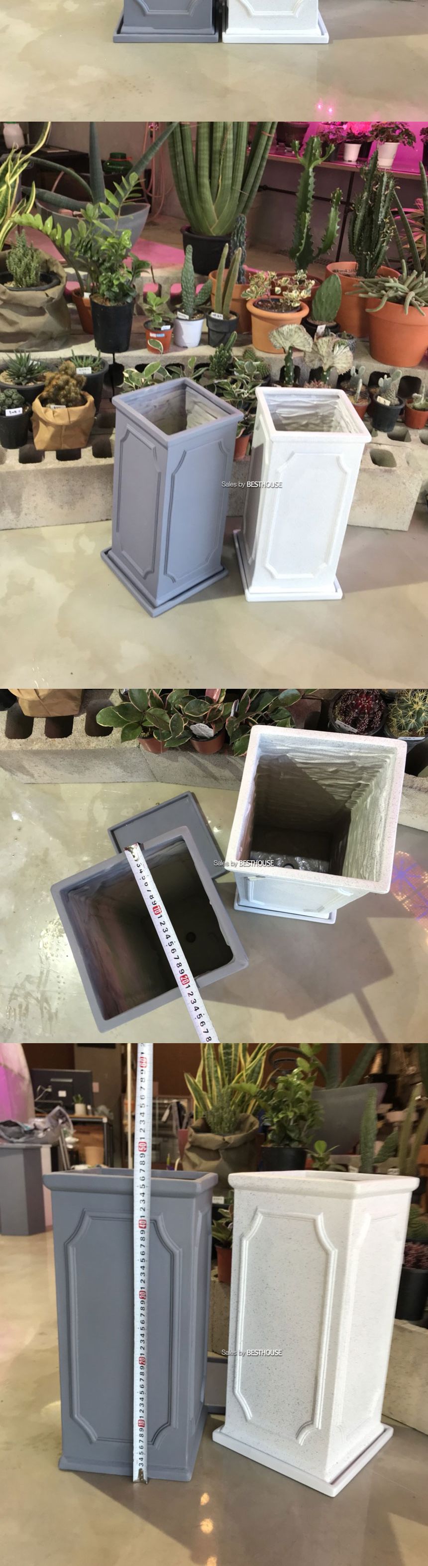 (그레이) 모던 수지 몰딩사각 마블 화분 22x22x46cm (3가지 색상)/화분/예쁜화분/감성화분/수공화분/디자인