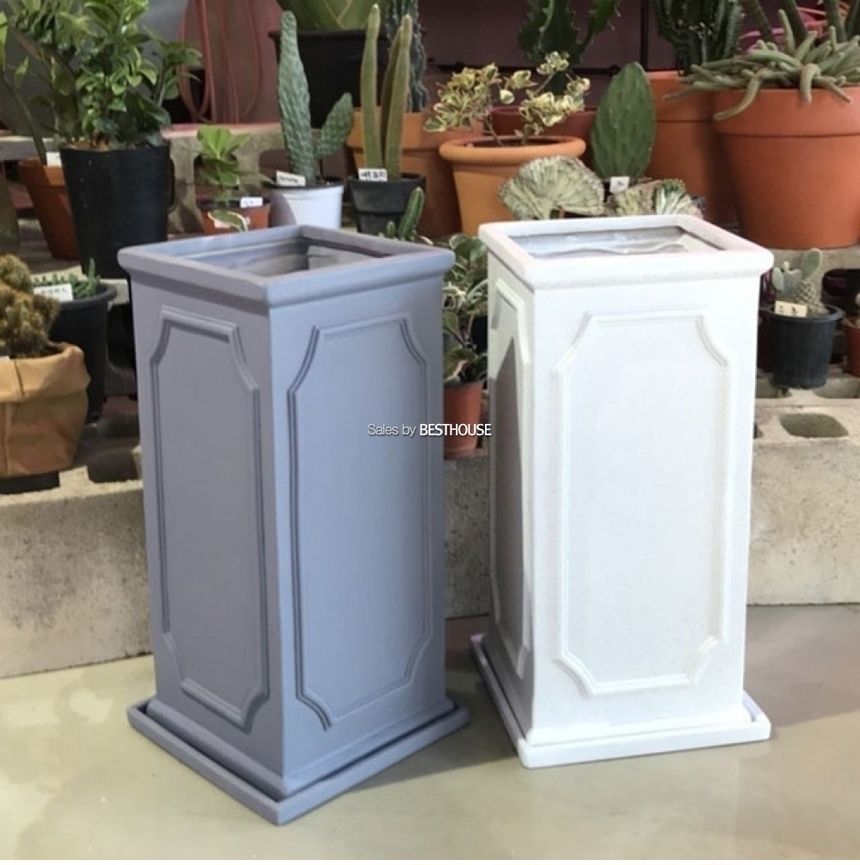 (그레이) 모던 수지 몰딩사각 마블 화분 22x22x46cm (3가지 색상)/화분/예쁜화분/감성화분/수공화분/디자인