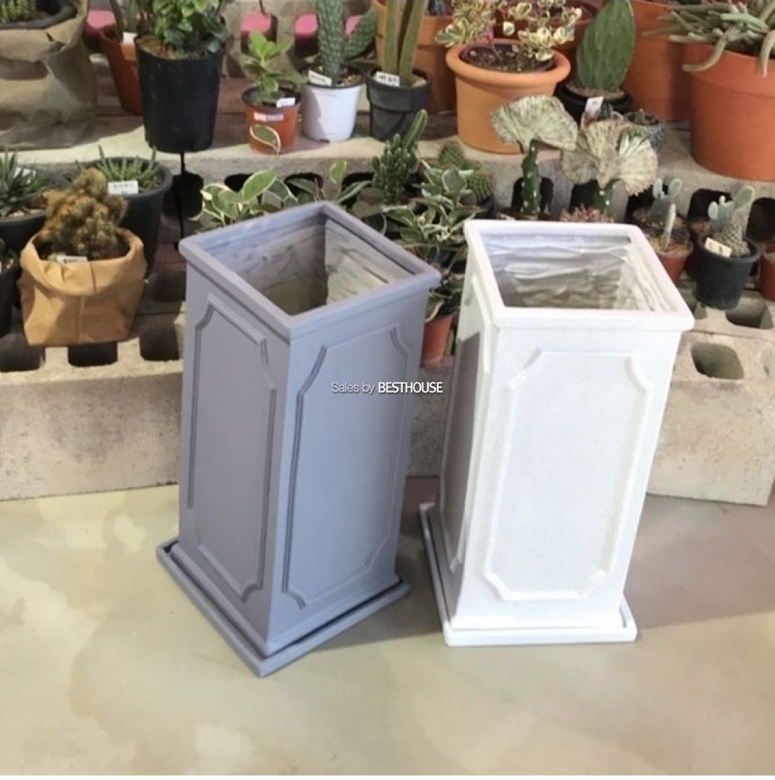 (그레이) 모던 수지 몰딩사각 마블 화분 22x22x46cm (3가지 색상)/화분/예쁜화분/감성화분/수공화분/디자인