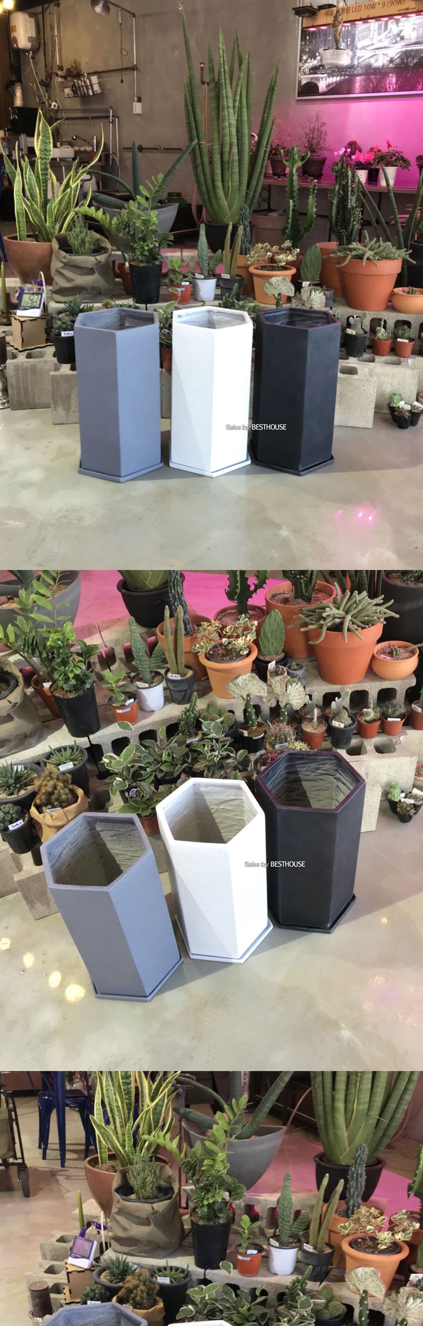 (그레이) 모던 수지 육각 마블화분 24x45cm (3가지 색상)/화분/모던화분/예쁜화분/감성화분/모던한화분/심