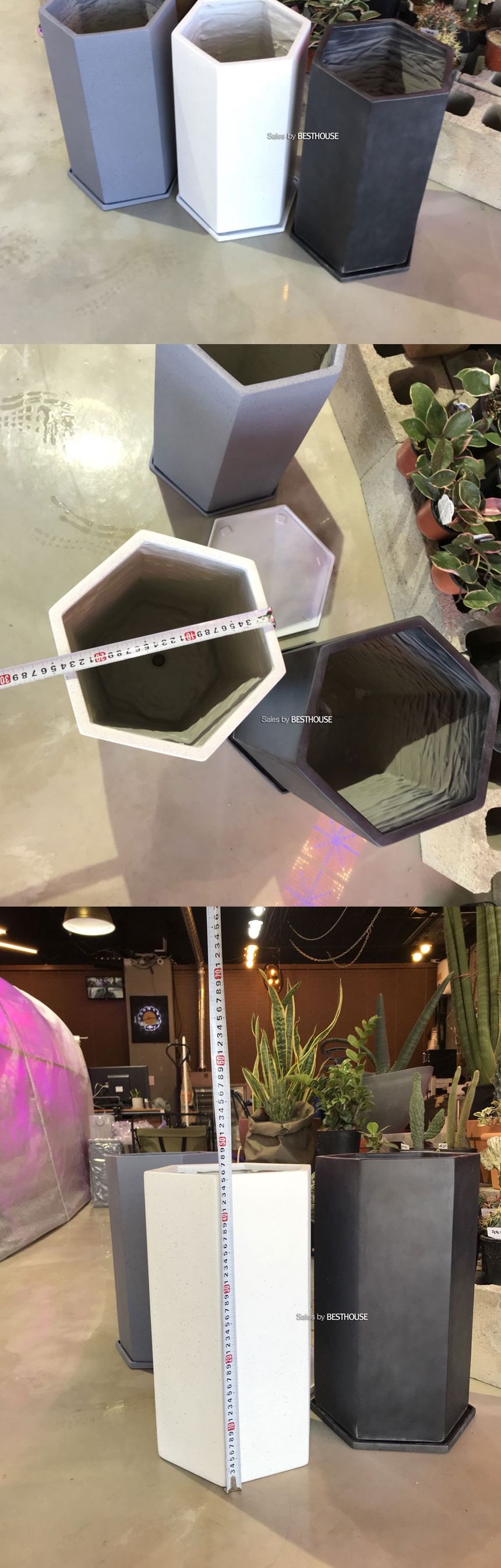 (그레이) 모던 수지 육각 마블화분 24x45cm (3가지 색상)/화분/모던화분/예쁜화분/감성화분/모던한화분/심