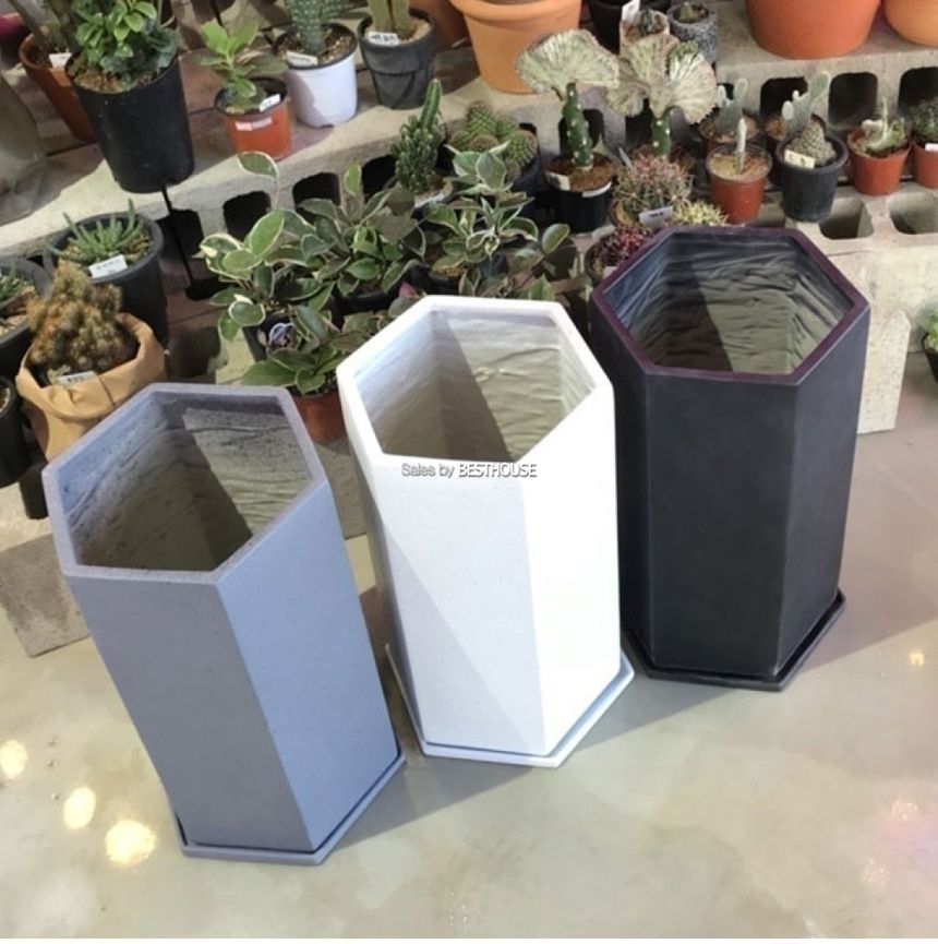 (그레이) 모던 수지 육각 마블화분 24x45cm (3가지 색상)/화분/모던화분/예쁜화분/감성화분/모던한화분/심
