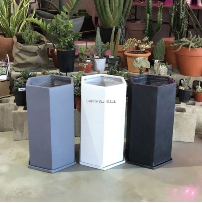 (그레이) 모던 수지 육각 마블화분 24x45cm (3가지 색상)/화분/모던화분/예쁜화분/감성화분/모던한화분/심