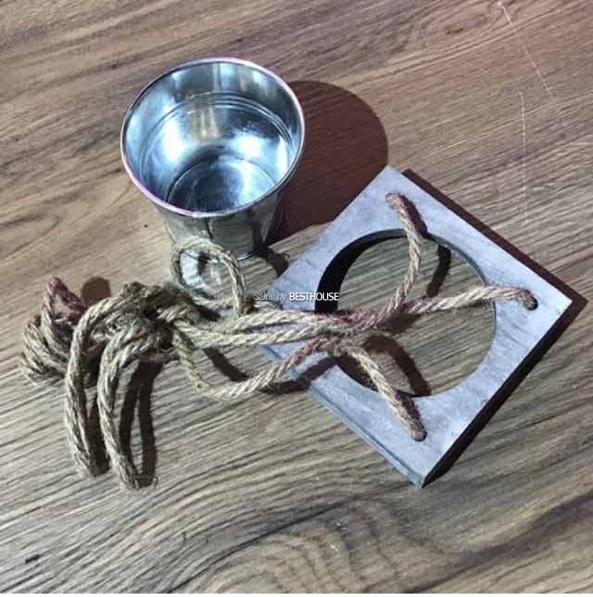 공중걸이용 행잉 우드 화분 걸이 12x12cm + 양철화분 셋트/행잉화분/바구니화분/걸이식화분/공중부양화분/