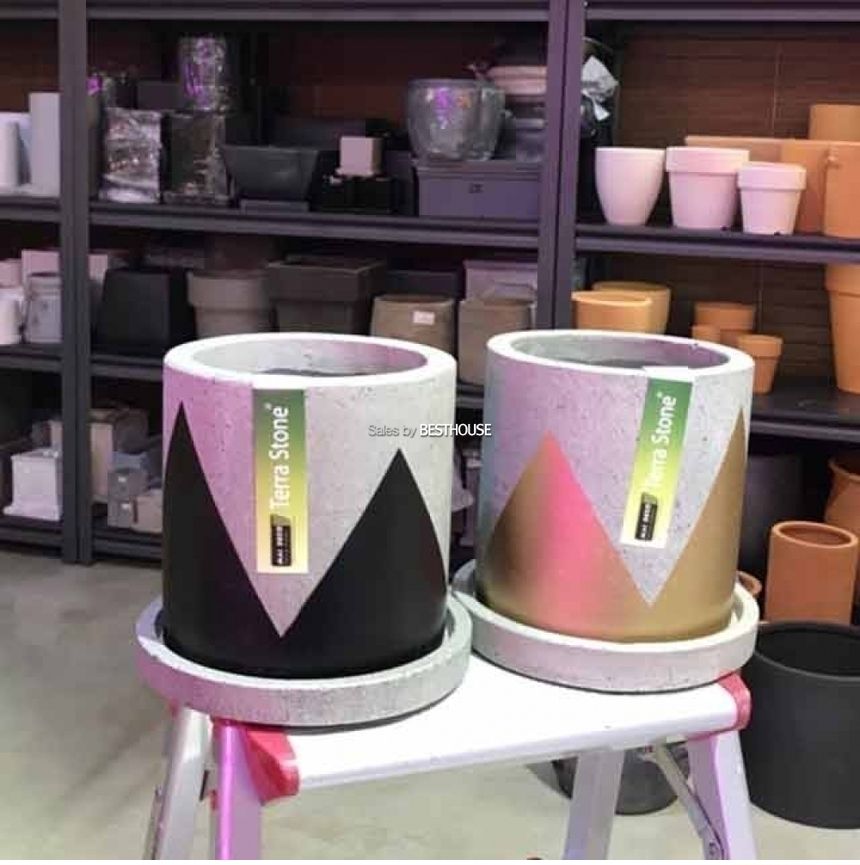 (골드 트라이앵글) 모던 테라스톤팟 원통형 트라이앵글 18x18cm 화분/화분/예쁜화분/감성화분/수공화분/디