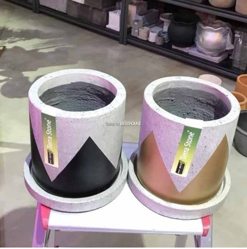 (골드 트라이앵글) 모던 테라스톤팟 원통형 트라이앵글 18x18cm 화분/화분/예쁜화분/감성화분/수공화분/디