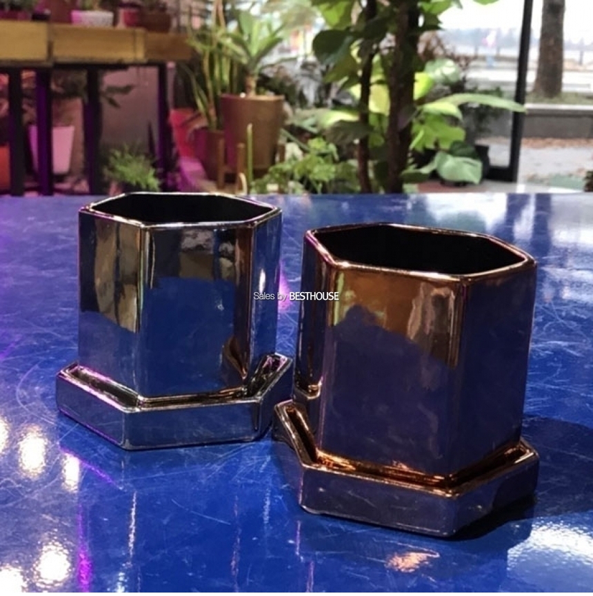 (실버) 모던 도기화분 육각 8x8cm/화분/심플화분/예쁜화분/감성화분/화분선물/모던화분/선물용화분/원형화