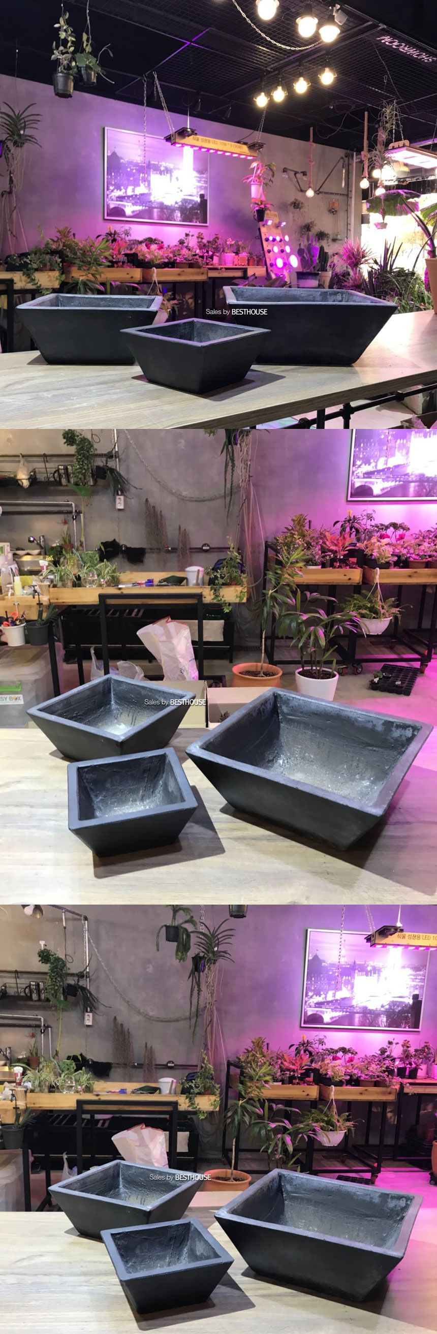 시멘트화분 낮은정사각 먹색 대중소3종 셋트/화분/네모화분/사각화분/미니화분/토기화분/도기화분/흙화분/