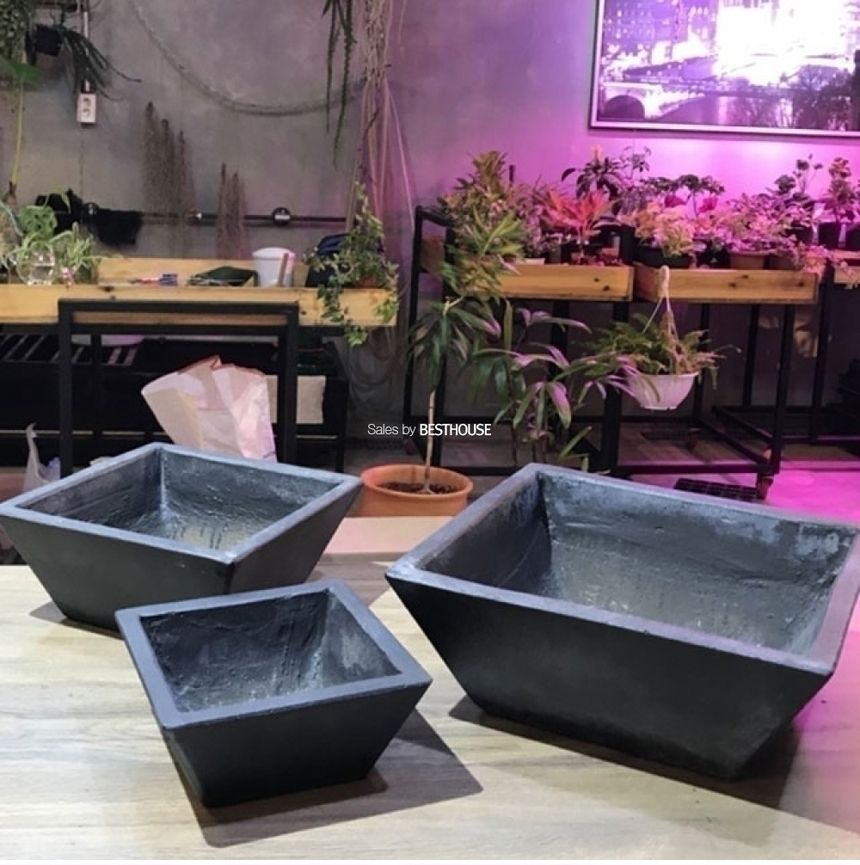 시멘트화분 낮은정사각 먹색 대중소3종 셋트/화분/네모화분/사각화분/미니화분/토기화분/도기화분/흙화분/