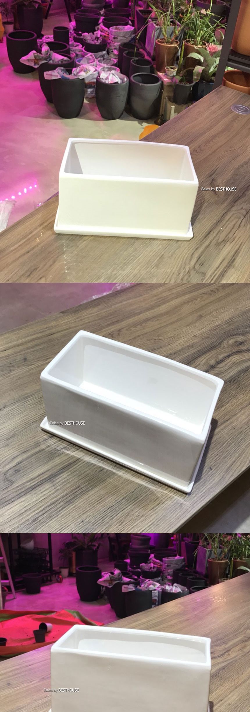 모던 도기화분 옆이 넓은 직사각 화이트 29x14x16cm