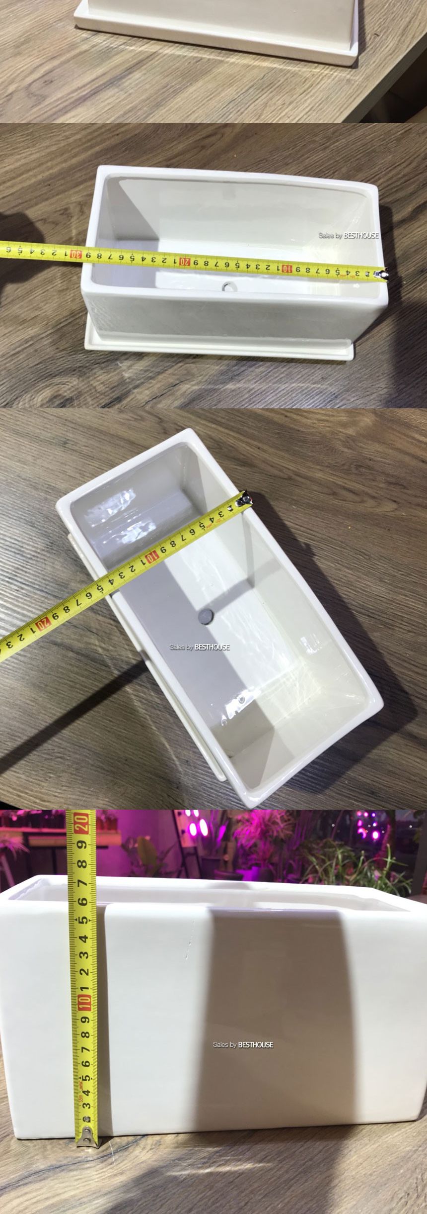 모던 도기화분 옆이 넓은 직사각 화이트 29x14x16cm