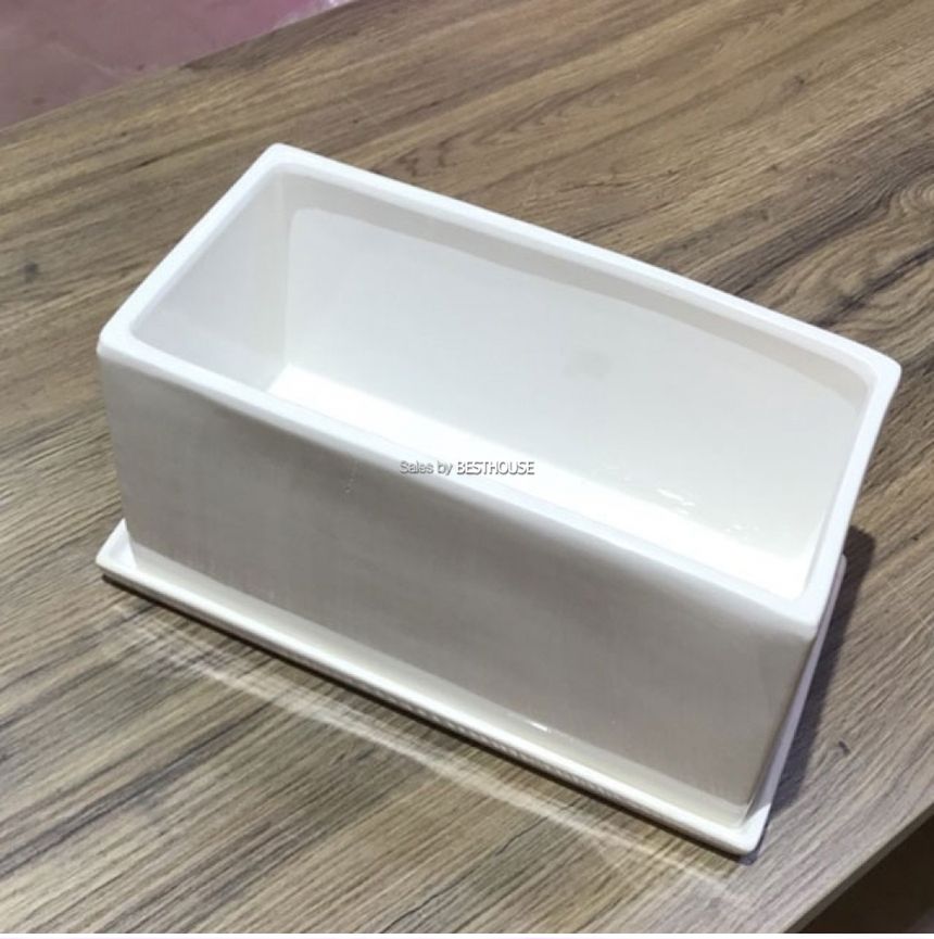 모던 도기화분 옆이 넓은 직사각 화이트 29x14x16cm
