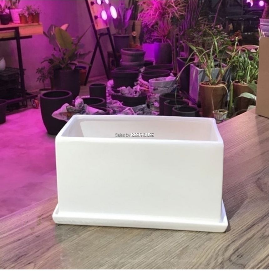 모던 도기화분 옆이 넓은 직사각 화이트 29x14x16cm