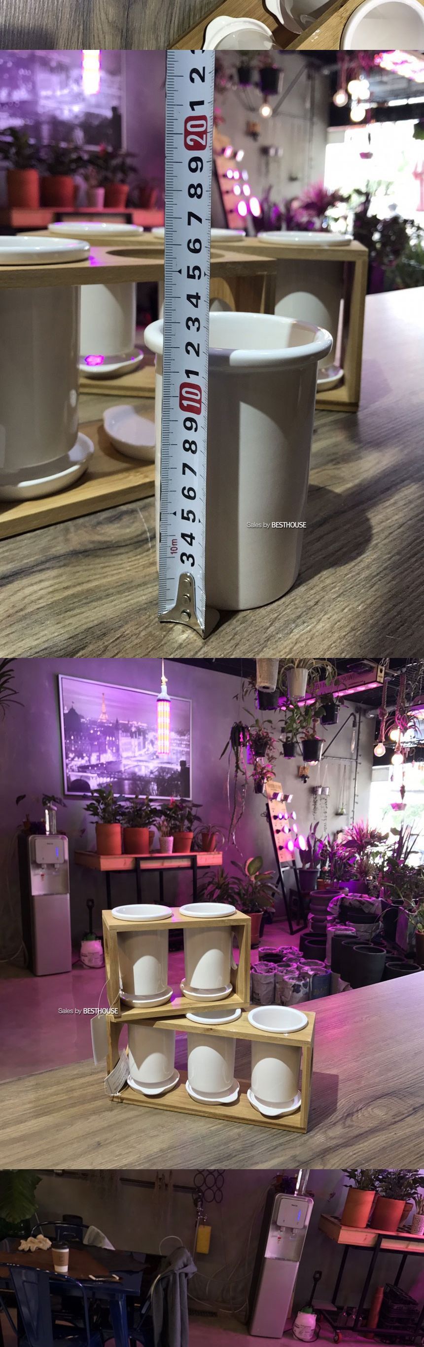 모던 유광 도기화분 - 우드 스텐드 (2구)/화분/예쁜원형화분/예쁜화분/감성화분/수공화분/원형화분/동그란