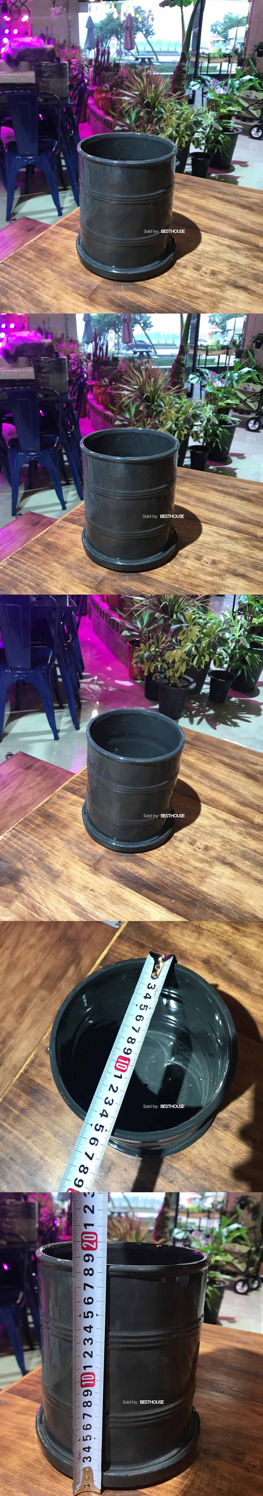 모던 유광 도기화분 두줄원형 15x18cm 그레이/화분/주물럭화분/예쁜화분/감성화분/수공화분/디자인화분/인