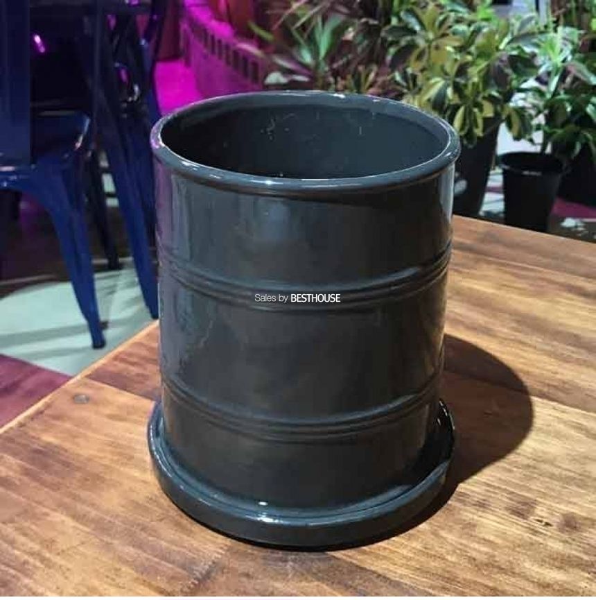 모던 유광 도기화분 두줄원형 15x18cm 그레이/화분/주물럭화분/예쁜화분/감성화분/수공화분/디자인화분/인