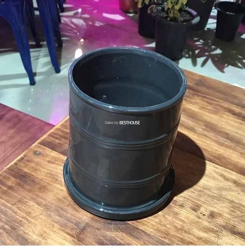 모던 유광 도기화분 두줄원형 15x18cm 그레이/화분/주물럭화분/예쁜화분/감성화분/수공화분/디자인화분/인