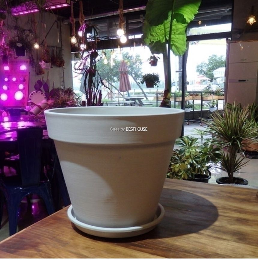 (화이트) 모던 수지 원형 30x25cm 화분 (받침대포함) G보트 G-BOAT/화분/주물럭화분/예쁜화분/감성화분/수