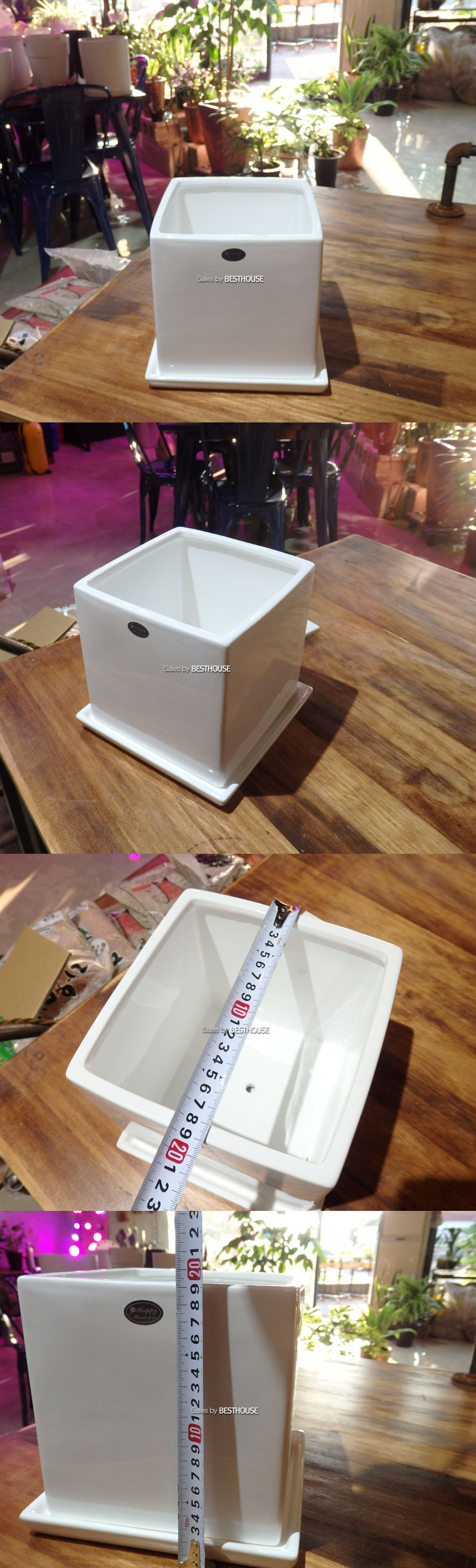 모던 유광 도기화분 화이트 정사각(중) 18x18x18cm/화분/심플화분/예쁜화분/감성화분/화분선물/모던화분/선