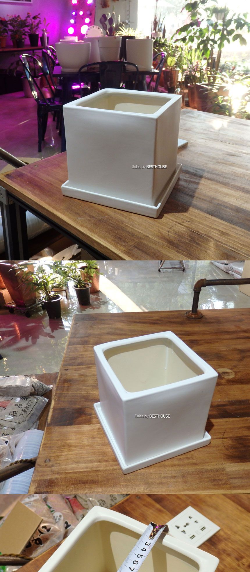 (화이트 무광) 모던 무광 도기화분 정사각(중) 18x18x18cm/화분/예쁜화분/감성화분/수공화분/디자인화분/인