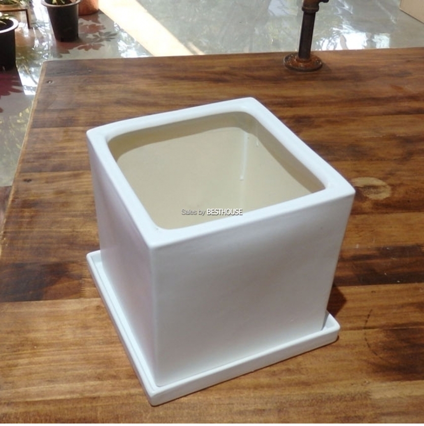 (화이트 무광) 모던 무광 도기화분 정사각(중) 18x18x18cm/화분/예쁜화분/감성화분/수공화분/디자인화분/인