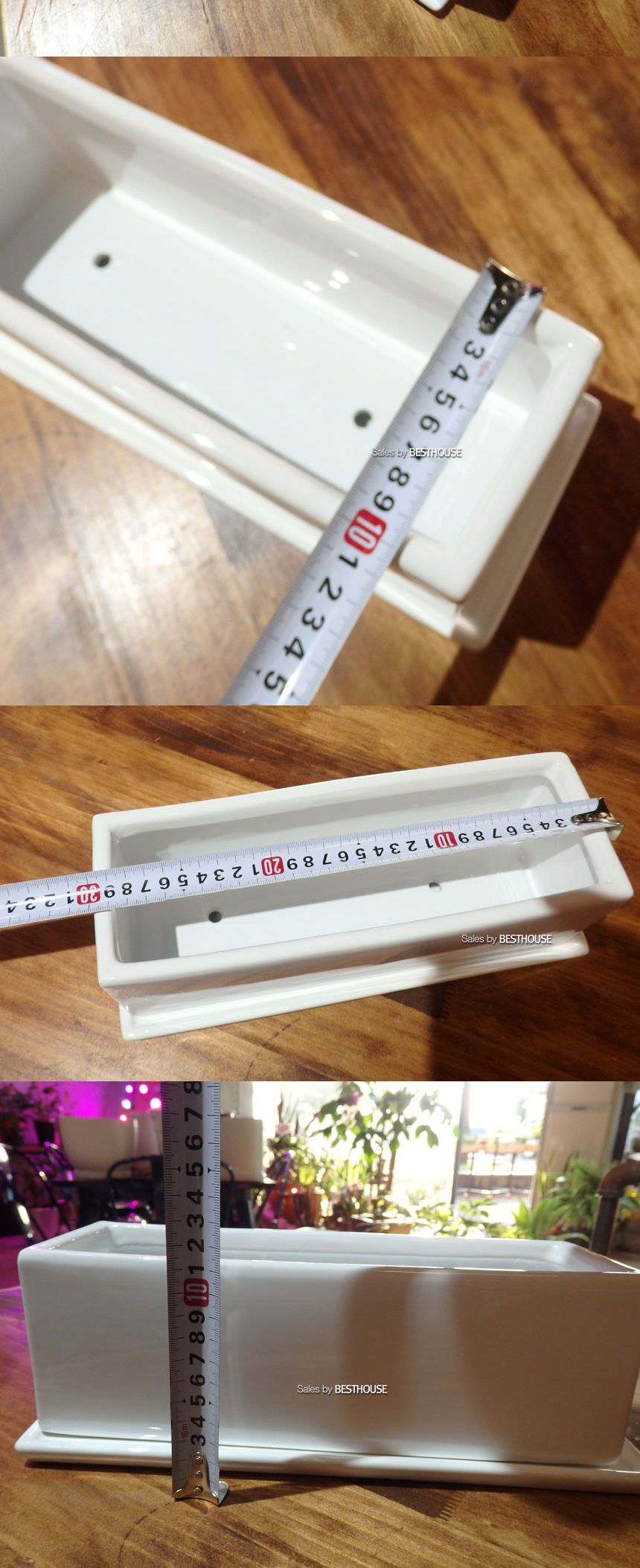 모던 유광 도기화분 화이트 옆이 넓은 직사각 30x10x10cm