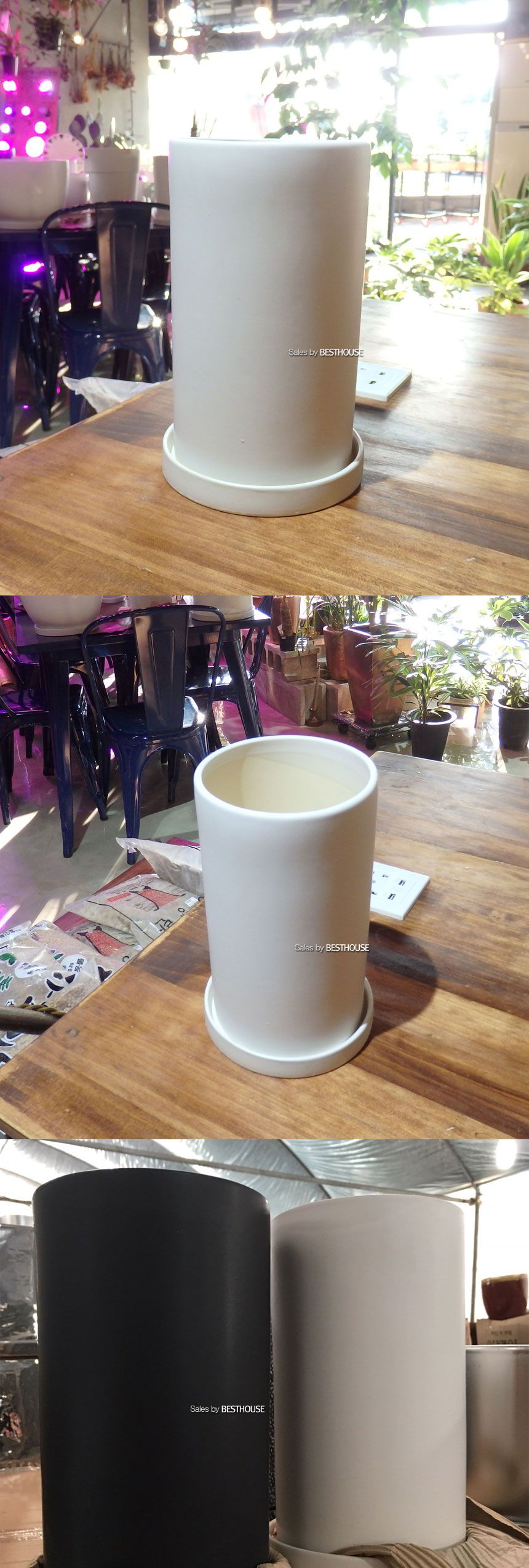 (화이트 무광) 모던 무광 도기화분 긴원통 14x23cm/화분/주물럭화분/예쁜화분/감성화분/수공화분/디자인화