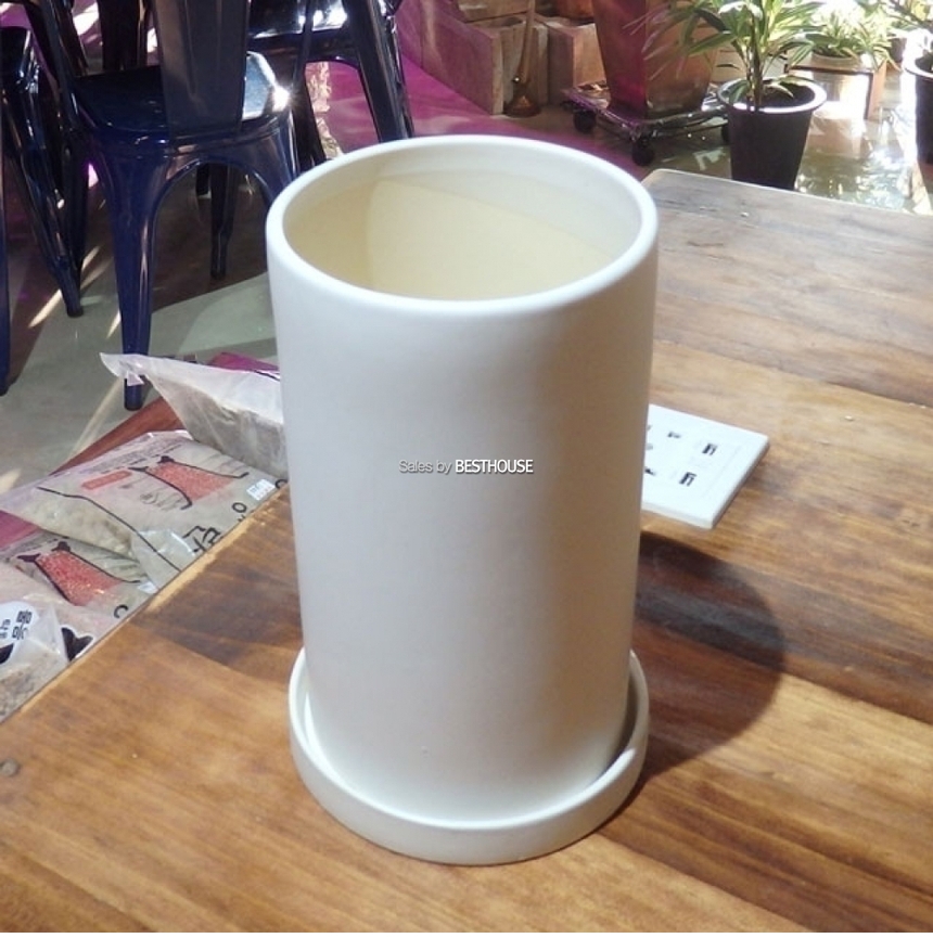 (화이트 무광) 모던 무광 도기화분 긴원통 14x23cm/화분/주물럭화분/예쁜화분/감성화분/수공화분/디자인화