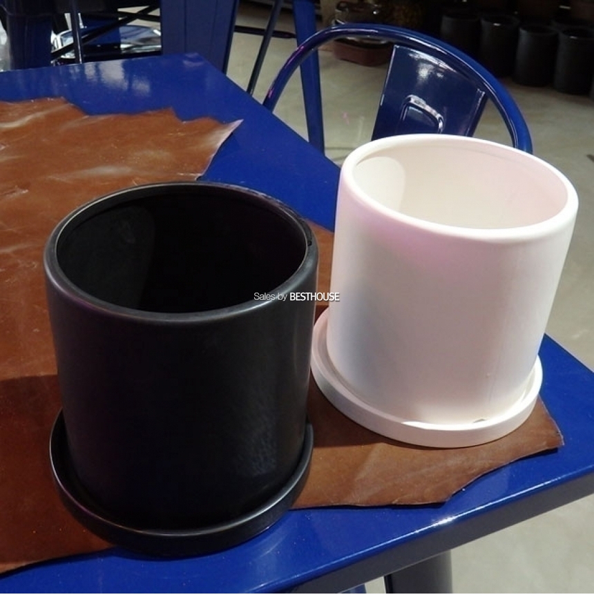 모던 도기 원형 무광(소) 블랙 13x13cm 화분 (받침대 기본 포함)/화분/토기화분/도기화분/흙화분/주물럭화