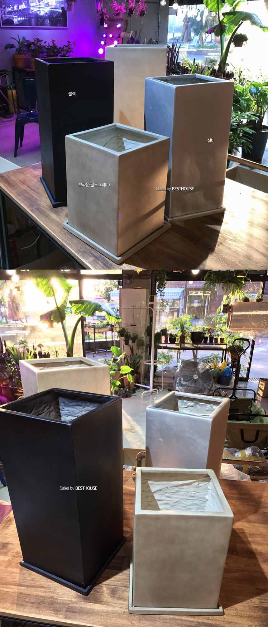 (브라운(골드그레이)) 모던 수지 대형정긴사각 마블 22x22x47cm 화분 (3가지 색상)/화분/예쁜화분/감성화분