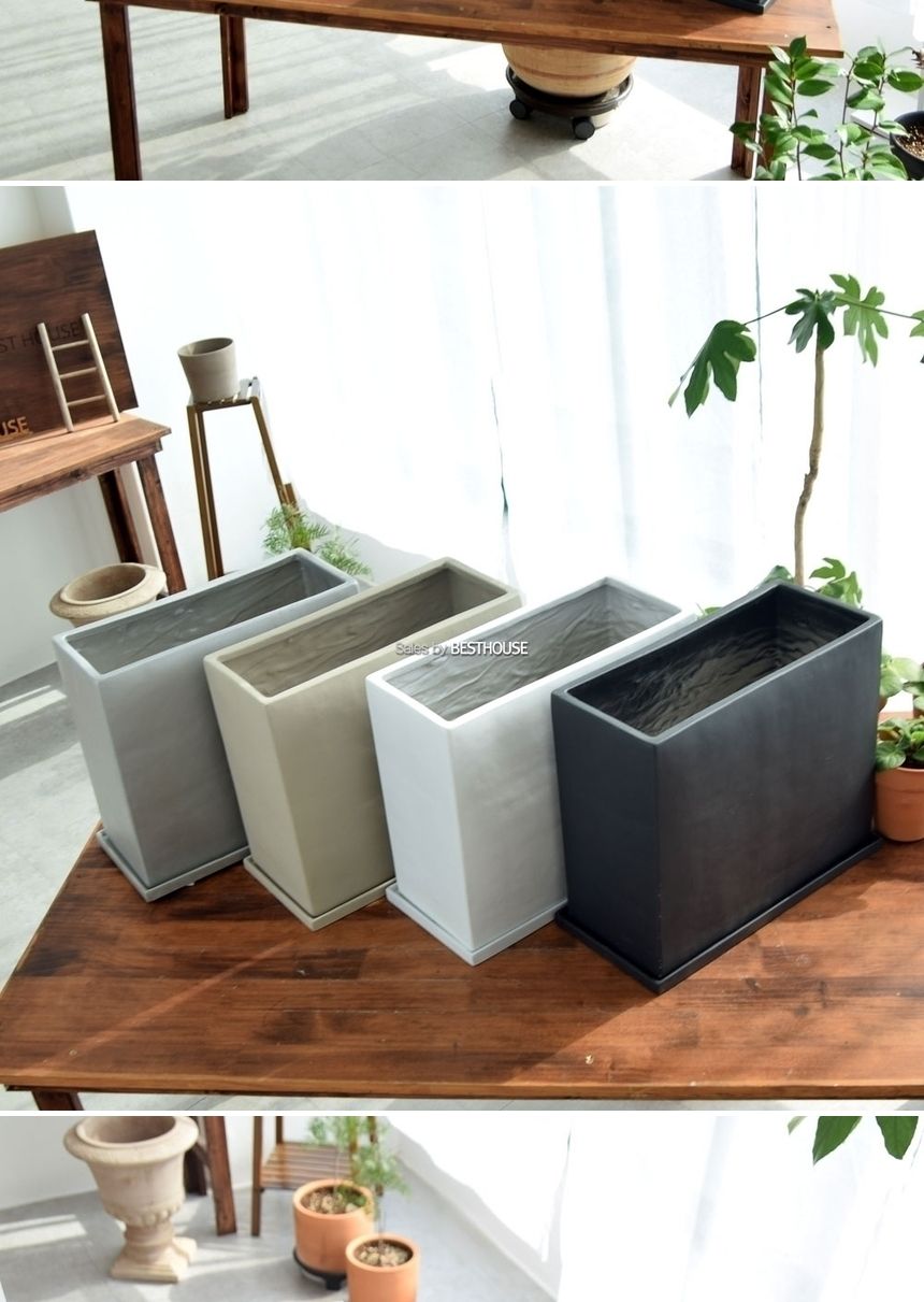 (화이트) 모던 수지 대형-옆이 넓은 직사각 마블 41x17x35cm 화분/화분/정원용품/홈가드닝용품/가드닝화분/