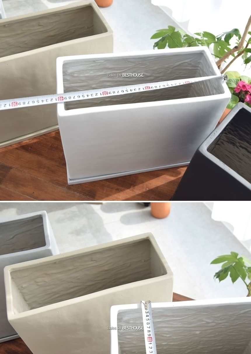 (화이트) 모던 수지 대형-옆이 넓은 직사각 마블 41x17x35cm 화분/화분/정원용품/홈가드닝용품/가드닝화분/