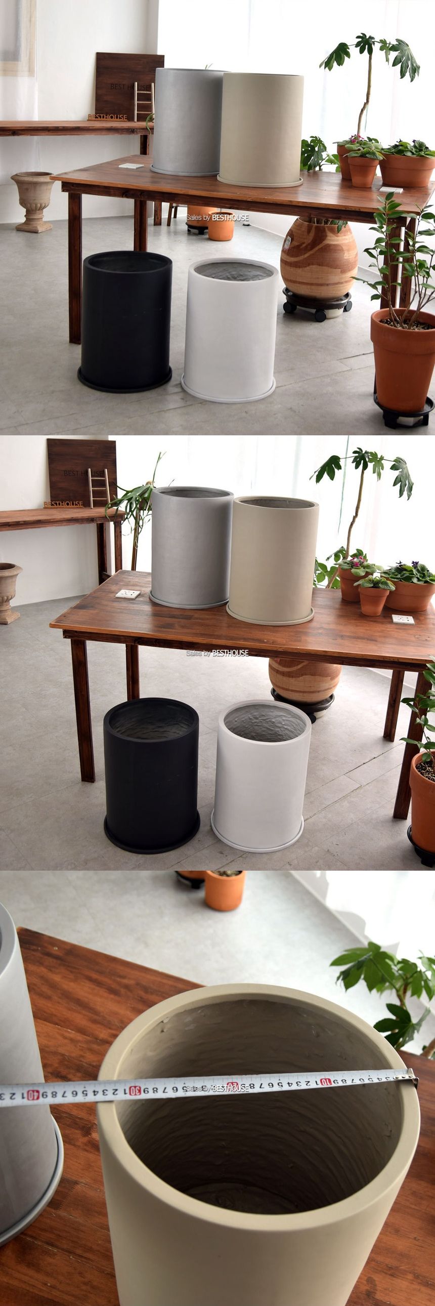 (블랙) 모던 수지 대형원통 34x45cm 화분 (4가지 색상)/화분/토기화분/도기화분/흙화분/예쁜화분/옹기화분/