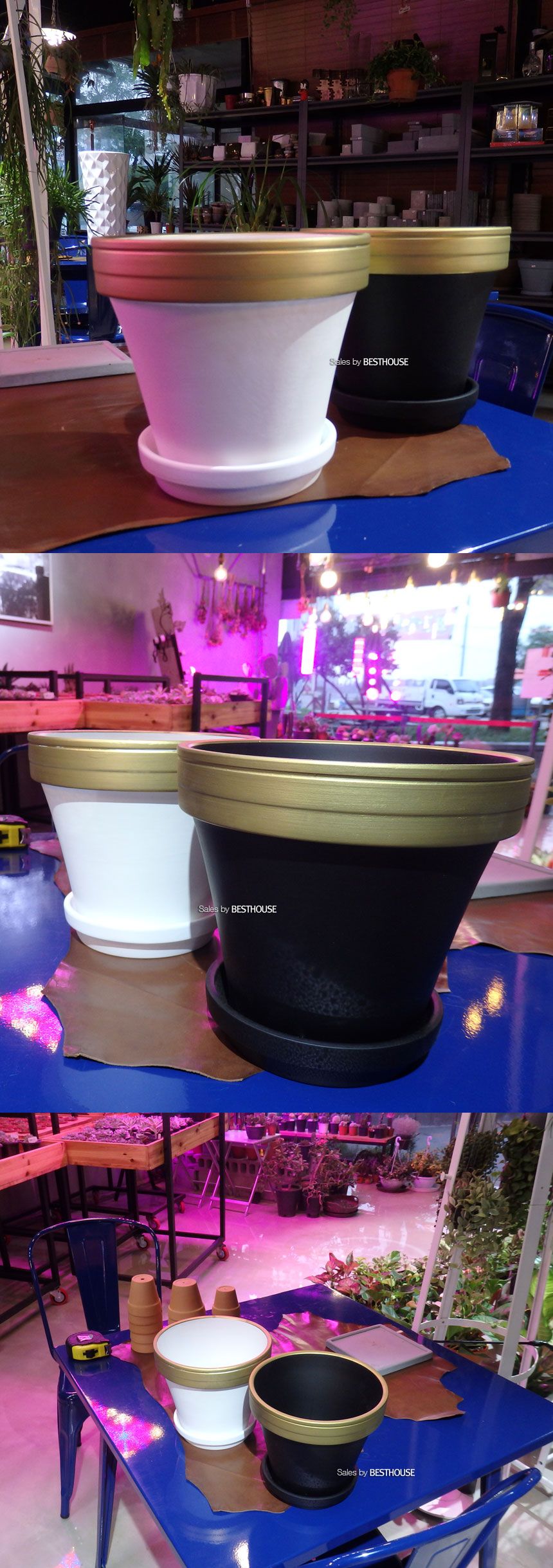 모던 도기 골드링 원형 화이트 20x19cm 화분/화분/토기화분/도기화분/흙화분/예쁜화분/옹기화분/감성화분/