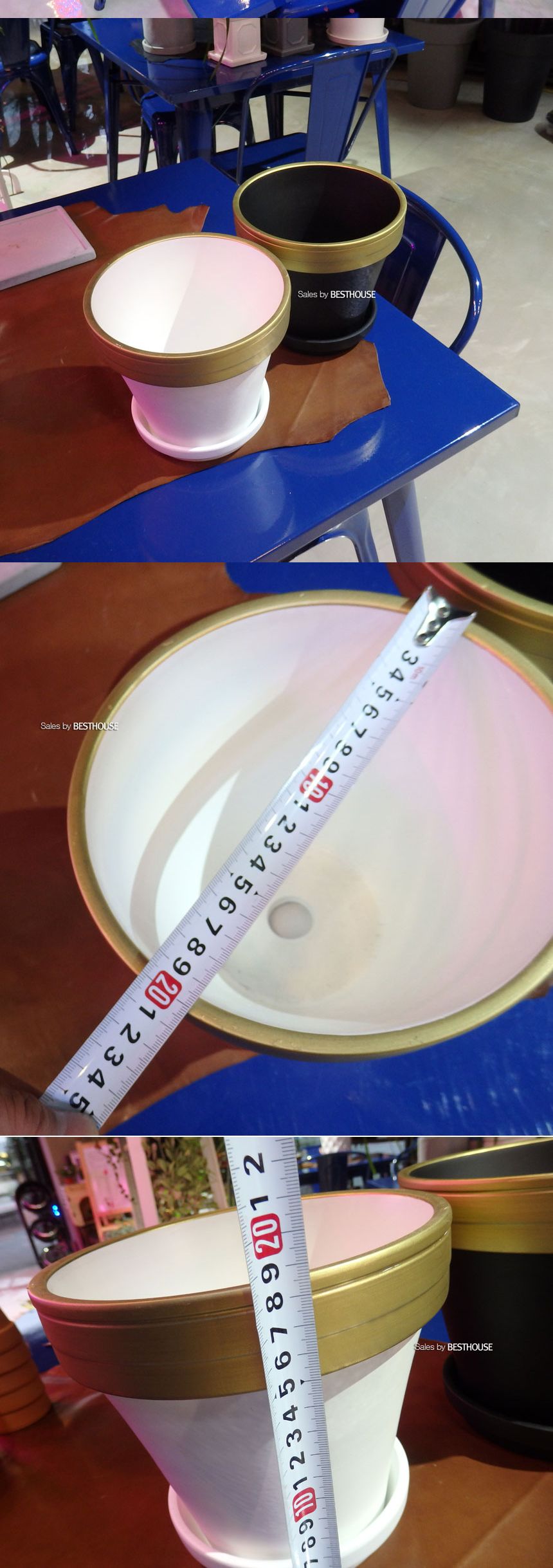 모던 도기 골드링 원형 화이트 20x19cm 화분/화분/토기화분/도기화분/흙화분/예쁜화분/옹기화분/감성화분/