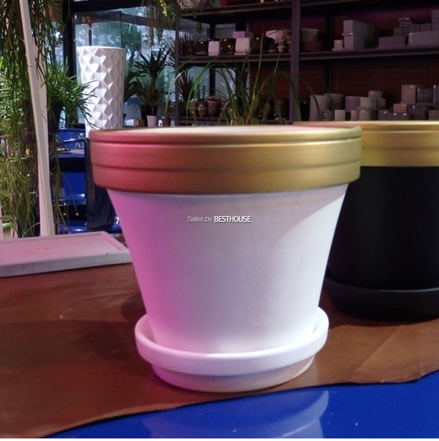 모던 도기 골드링 원형 화이트 20x19cm 화분/화분/토기화분/도기화분/흙화분/예쁜화분/옹기화분/감성화분/