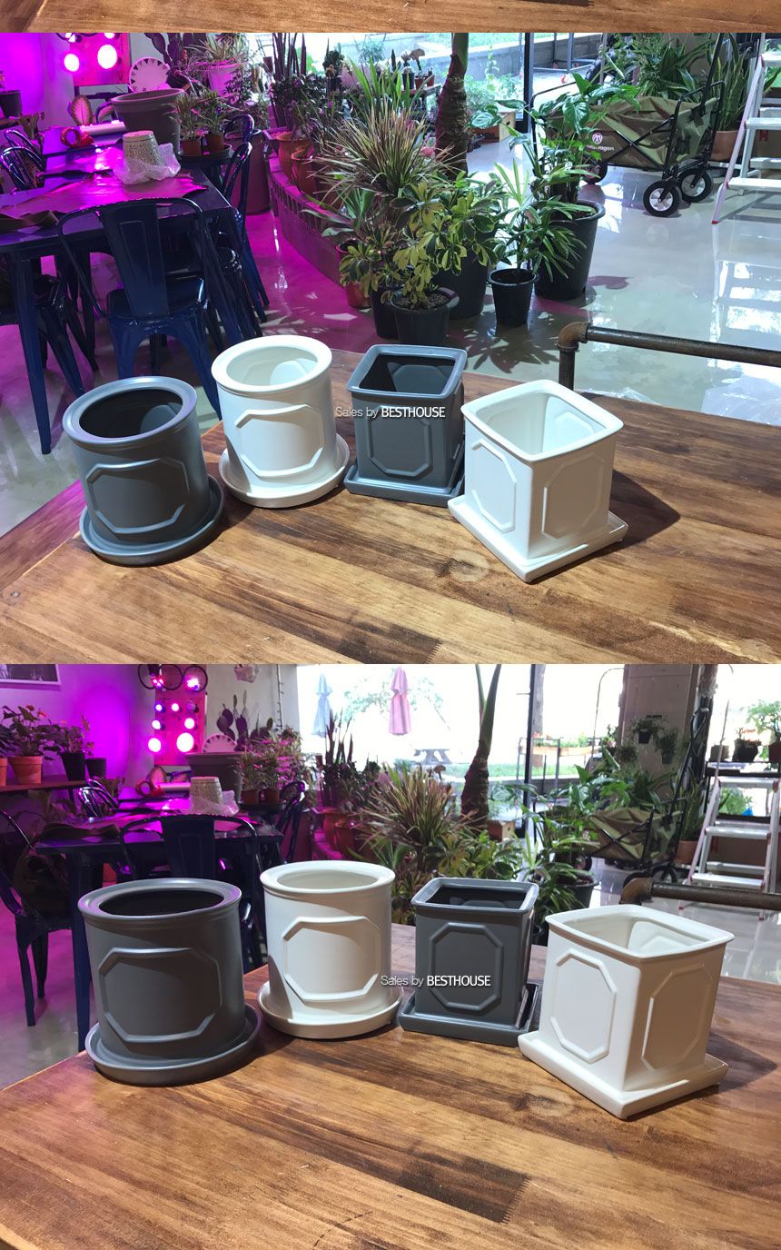 도기 몰딩 사각 10x10x12cm 화분 화이트/화분/정원용품/홈가드닝용품/가드닝용품/가정용화분/식물화분/꽃화