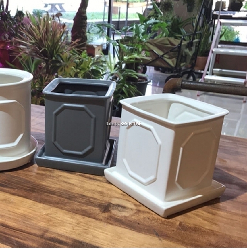 도기 몰딩 사각 10x10x12cm 화분 그레이/화분/정원용품/홈가드닝용품/가드닝용품/가정용화분/식물화분/꽃화