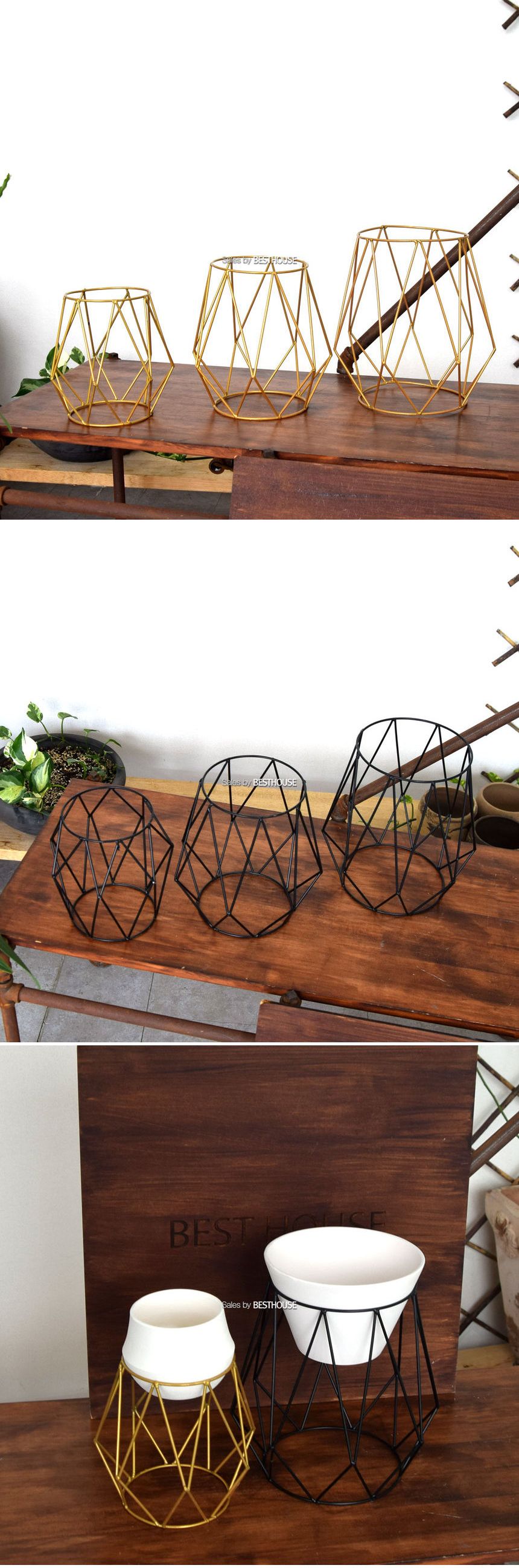 ([블랙] (대) 17x25cm) 메탈 오브제 스텐드 BS (다이아몬드 링) (대)17x25cm/받침/와이어화분/와이어화분대