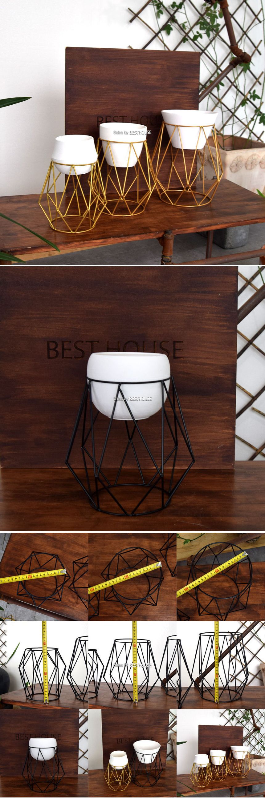 ([블랙] (중) 15x22cm) 메탈 오브제 스텐드 BS (다이아몬드 링) (중)15x22cm/받침/와이어화분/와이어화분대