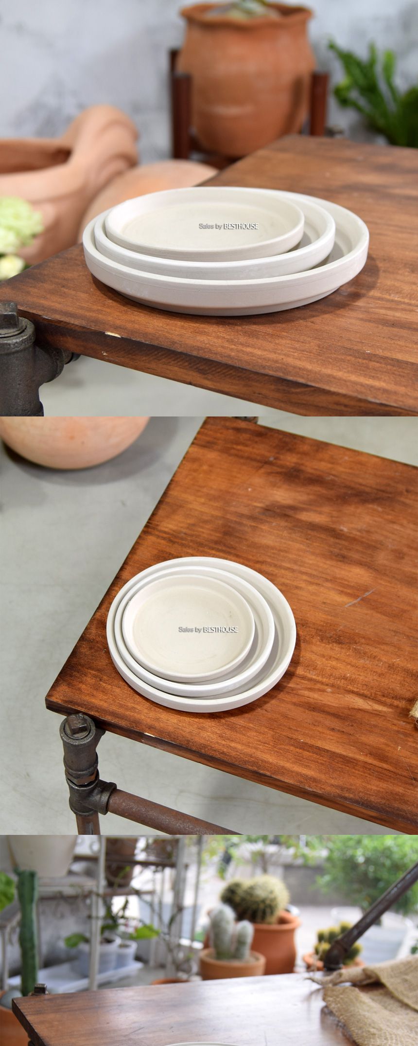 빈티지 크림화이트 토분화분받침 R22 (내경190 외경220mm)/토분받침/토분받침대/원형화분받침/원형화분받침