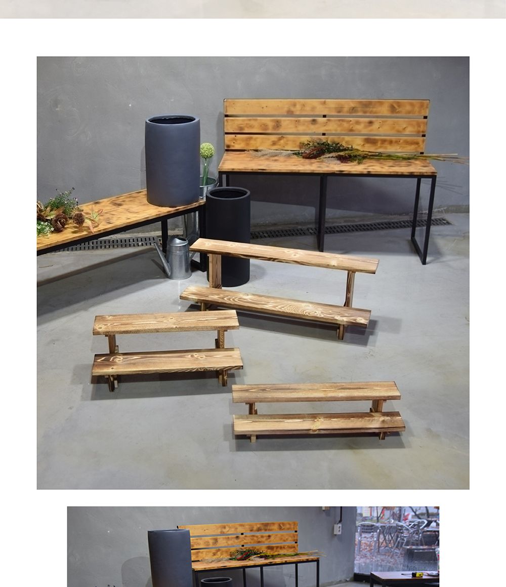 원목 우드 2단 계단 화분받침대 (중) 60x21cm