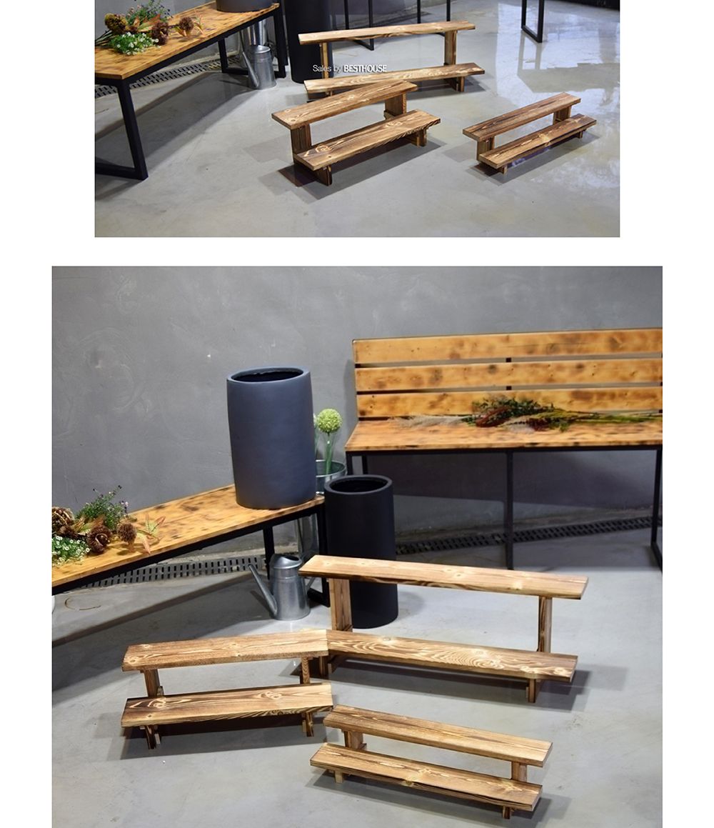 원목 우드 2단 계단 화분받침대 (중) 60x21cm