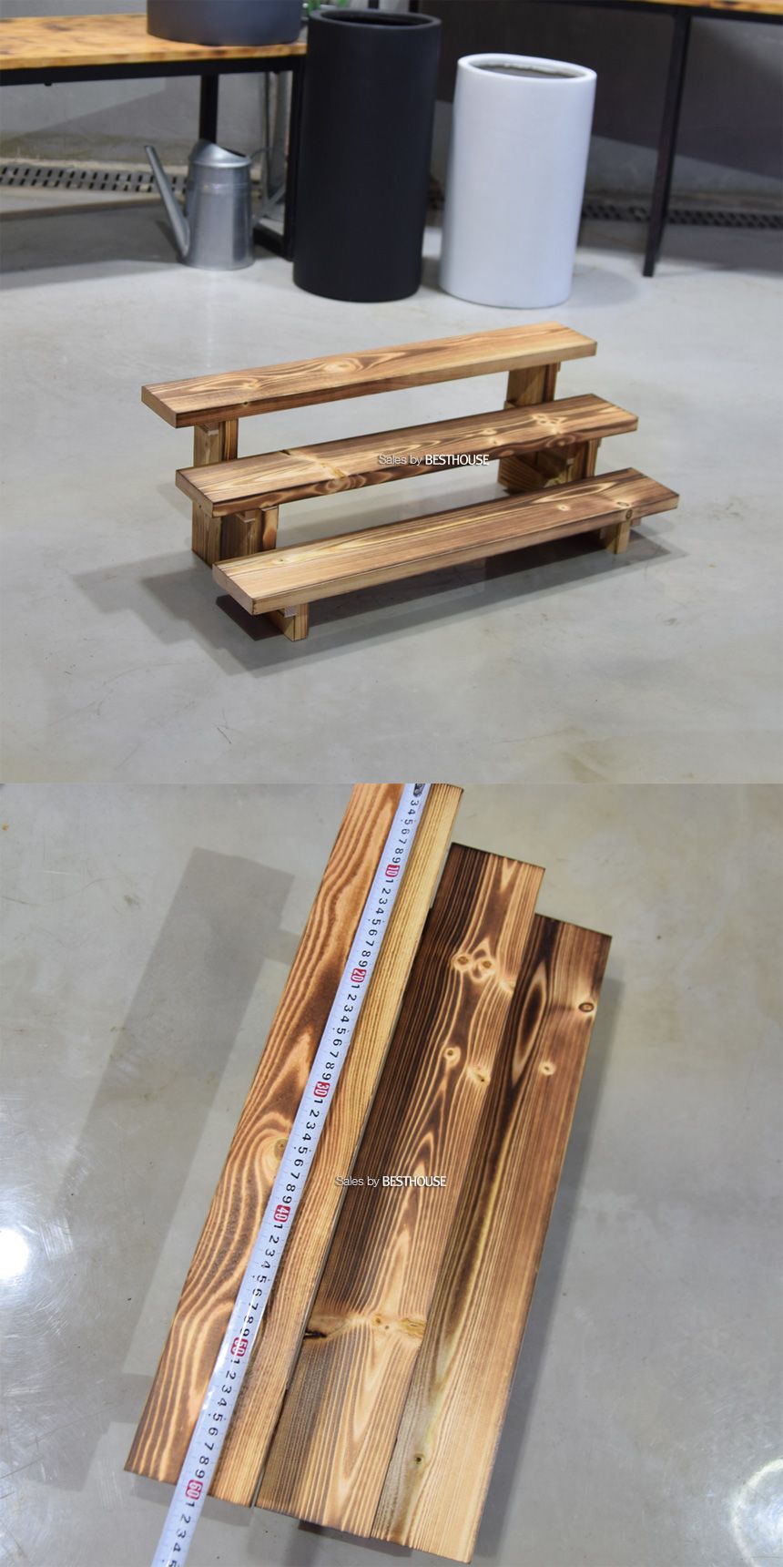 원목 우드 3단 계단 화분받침대 (소) 60x21cm/화분대/화분선반/화분받침/화분진열선반/화분진열대/화분진열