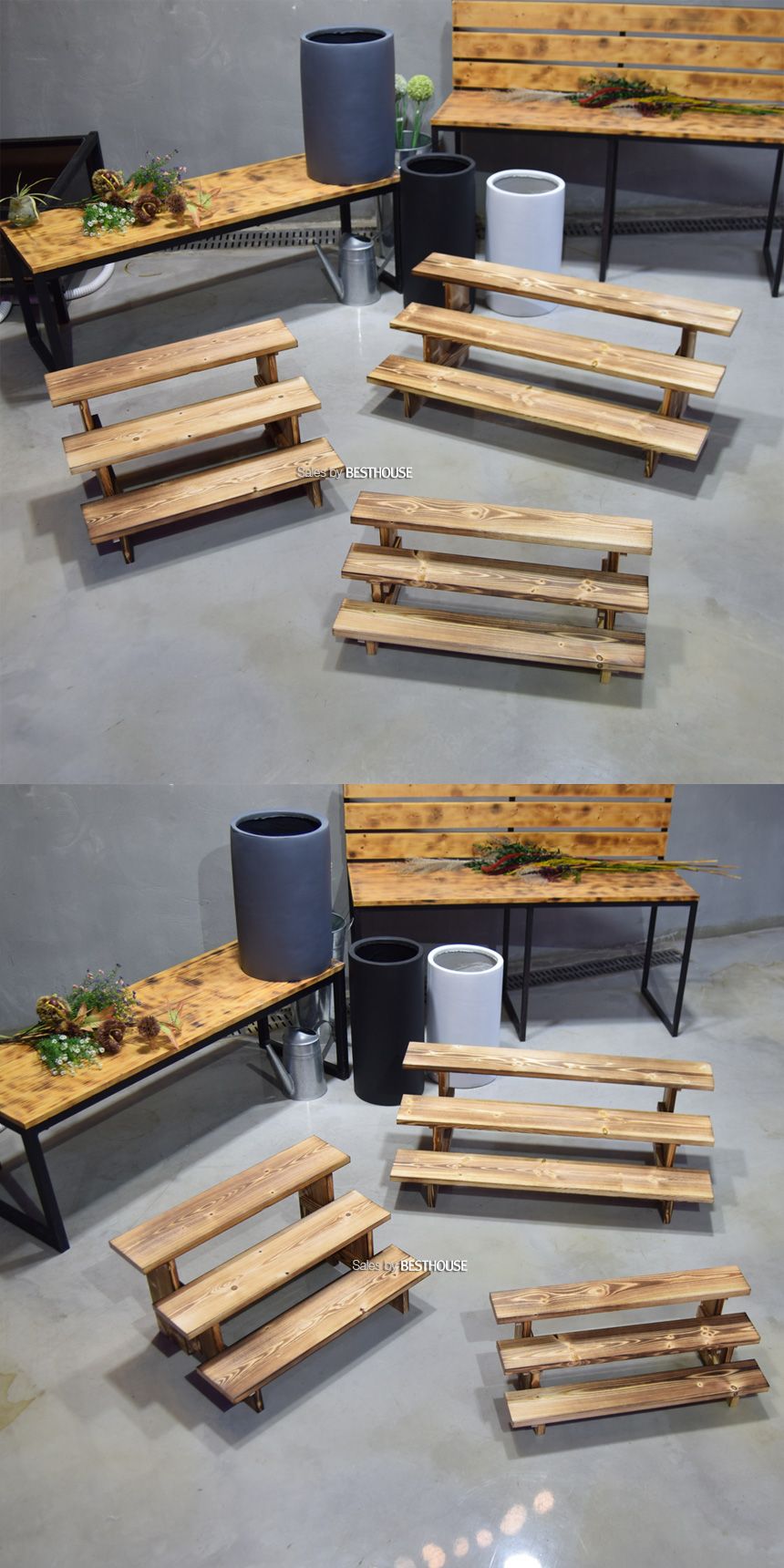 원목 우드 3단 계단 화분받침대 (소) 60x21cm/화분대/화분선반/화분받침/화분진열선반/화분진열대/화분진열