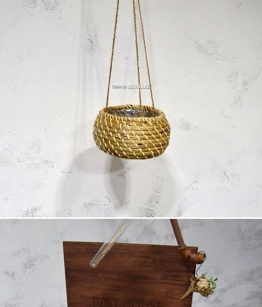 2개셋 프리미엄 왕골 행잉 바구니 15x10 23x12cm/바구니/원예용바구니/인테리어바구니/꽃바구니/화분바구니